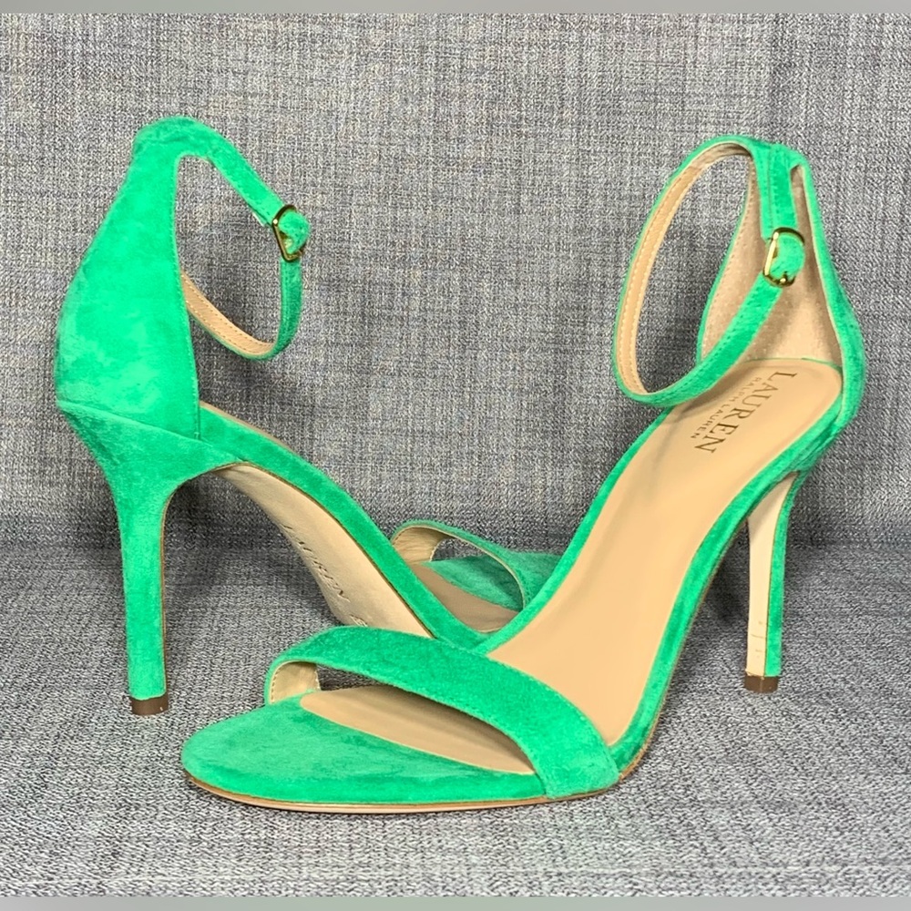 Lauren Ralph Lauren Women's Allie Ankle-Strap Suede Dress Sandal Green Topaz - Picture 2 of 7